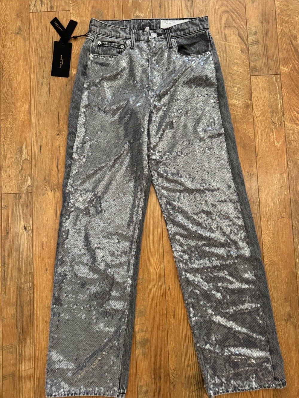 NWT Rag & Bone Steele Sequin Shea High-rise relaxed strait Jeans size 26